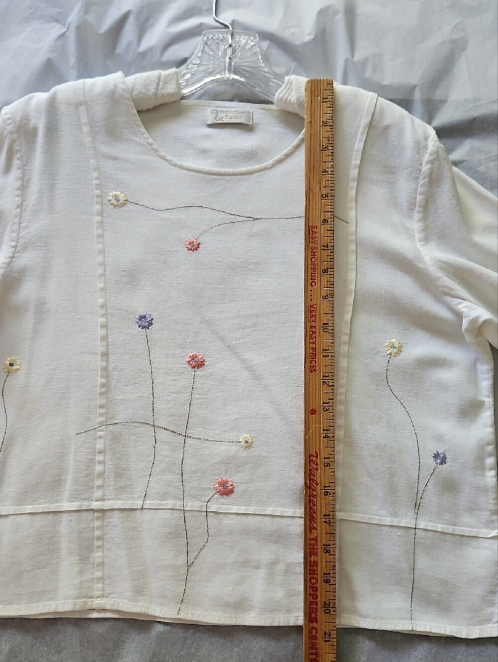 Christopher & Banks White Linen Embroidered 3/4 Sleeve Crewneck Top - Picture 6 of 10